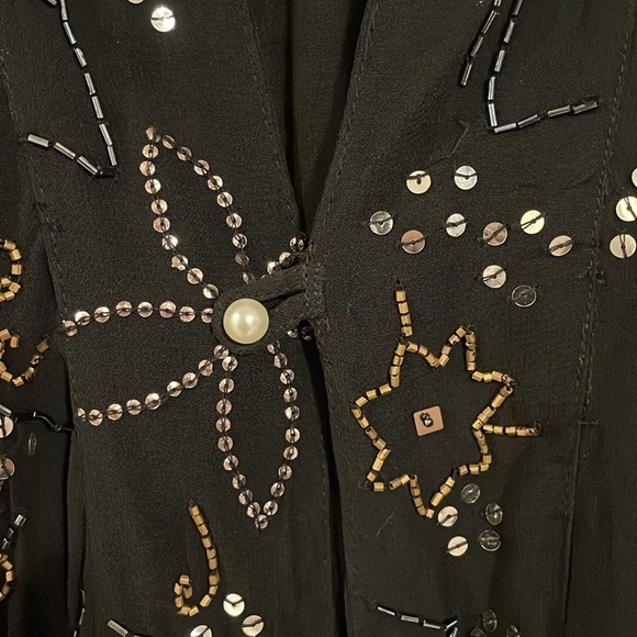 Chico’s Women’s Kimono Cardigan Large Black Beaded Coastal Grandma Contemporary - Picture 7 of 12